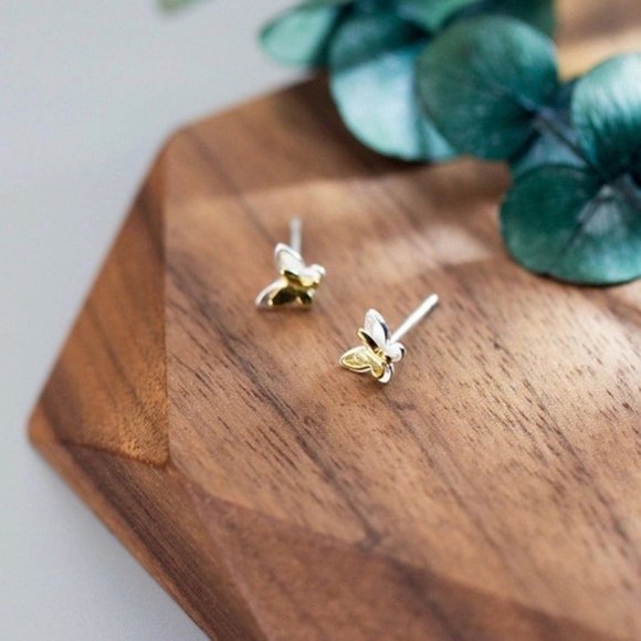 3D Butterflies Stud Earrings Silver Gold-SS027 - Picture 7 of 10